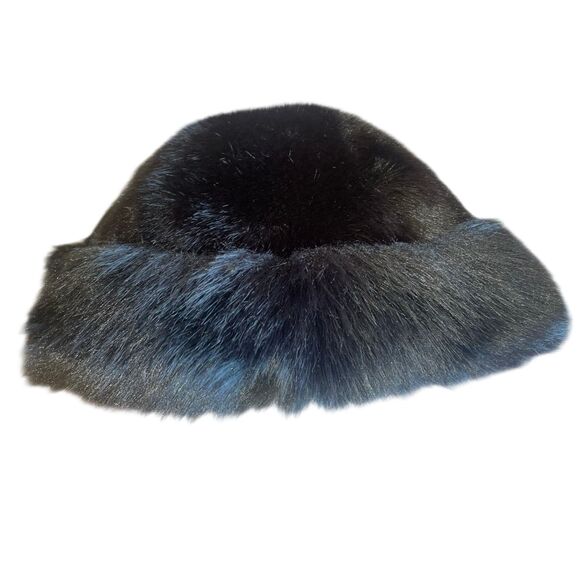 Black Faux Fur Wide Brim Winter Hat - Picture 4 of 6